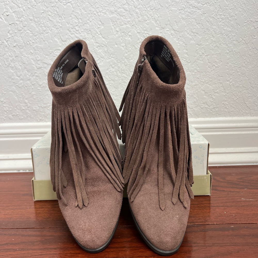 Steve Madden Suede Leather Fringe Patzee Ankle Boot | brown | 10M